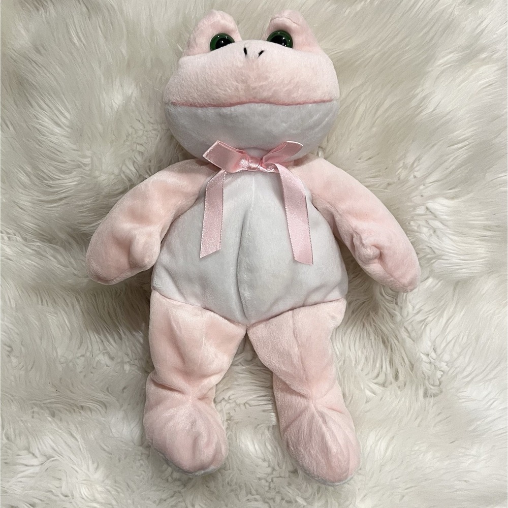 Kellytoy Beanpals Plush Pink Frog Satin Bow‎ 12" Stuffed Animal Bean Bag Toy